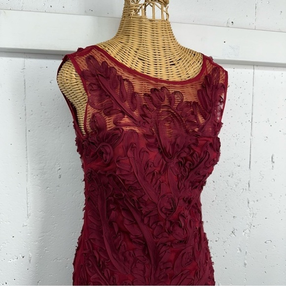 JS Collections Women's size 4 Ruby Red Chiffon Soutache Mesh Column Maxi Dress - Picture 4 of 17